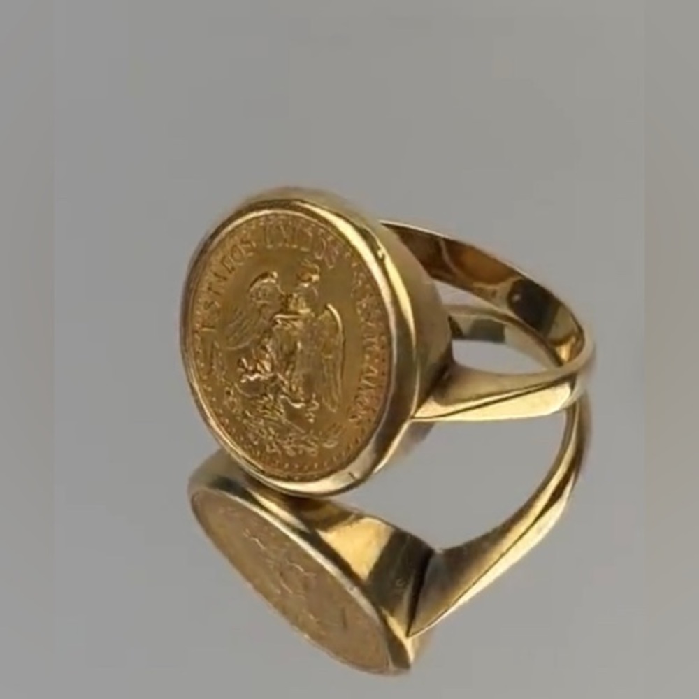 AMAZING VINTAGE ESTATE AUTHENTIC 22K DOS PESOS COIN RING IN 14K BEZEL- SIZE 4.5 - Picture 14 of 15